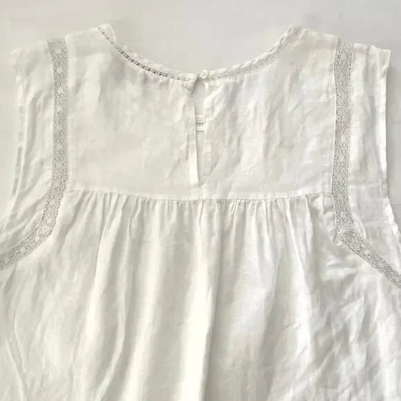LOFT White Sleeveless Lace-Trim Cotton Blouse - Picture 6 of 11